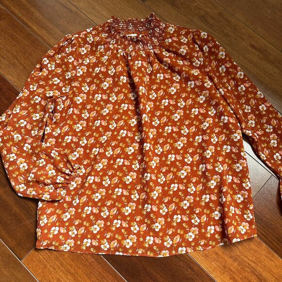 J.Crew Smocked Floral Long Sleeve Blouse Size Small - Picture 1 of 7